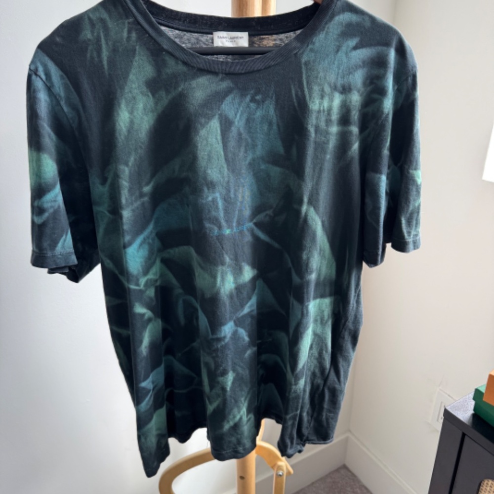 Saint Laurent Black and Green Tie-Dye Rive Gauche Logo T-Shirt